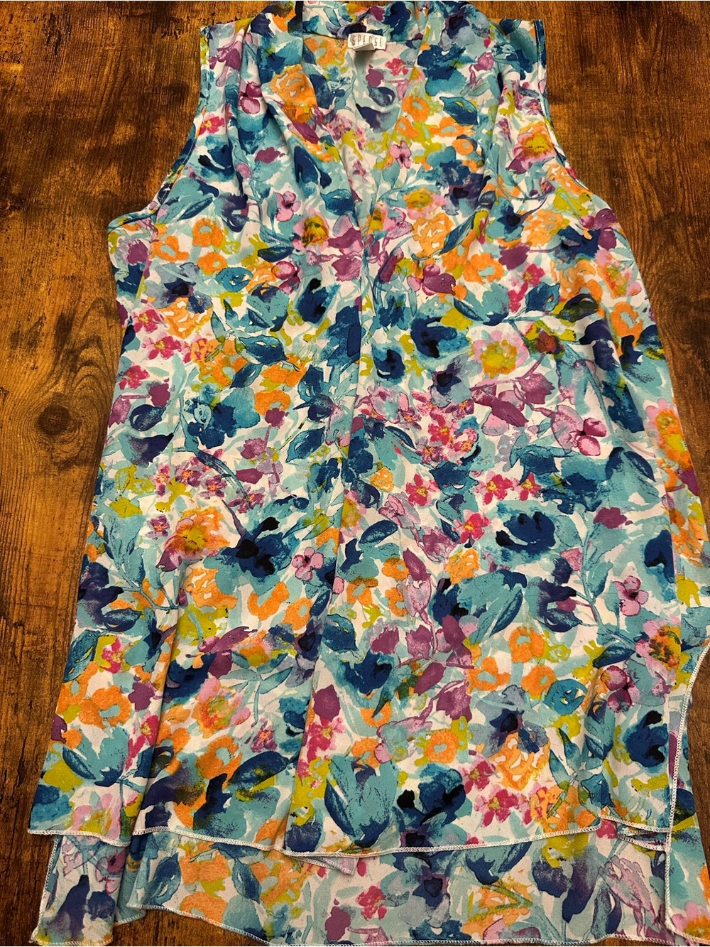 Spense Sleeveless Floral V-Neck Women's Top - Multicolor blouse #157